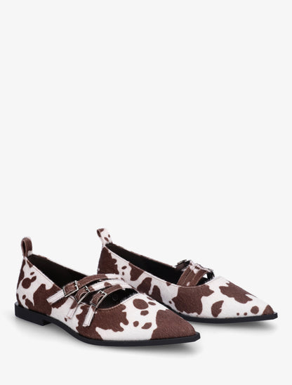 Ballerines à bouts pointus imprimé vache - Marron - 4