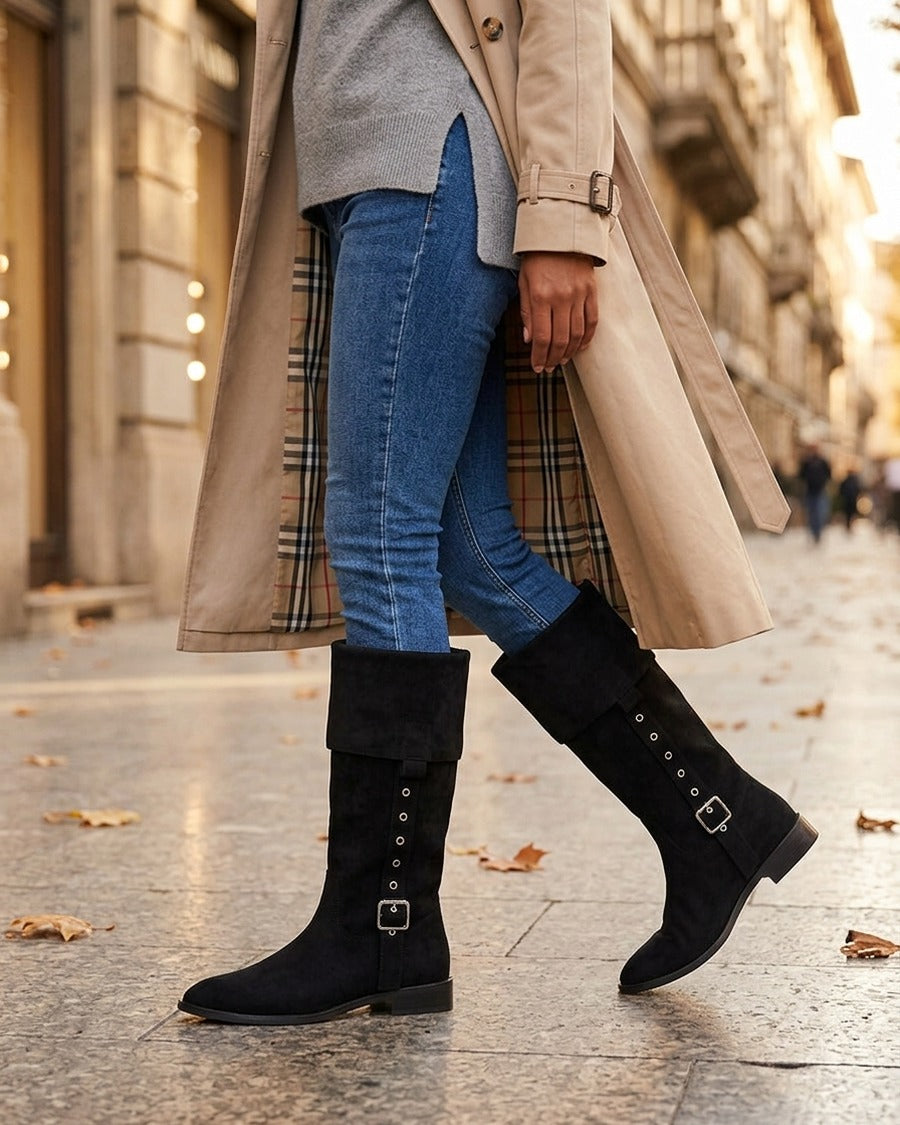 Bottines montantes en suédine à bouts pointus - Noir