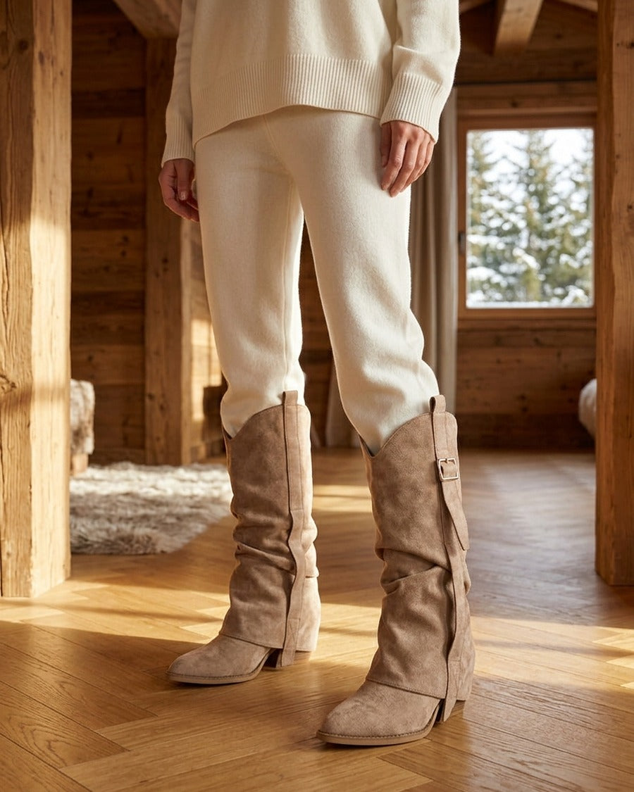 Bottes en suédine à revers - Beige