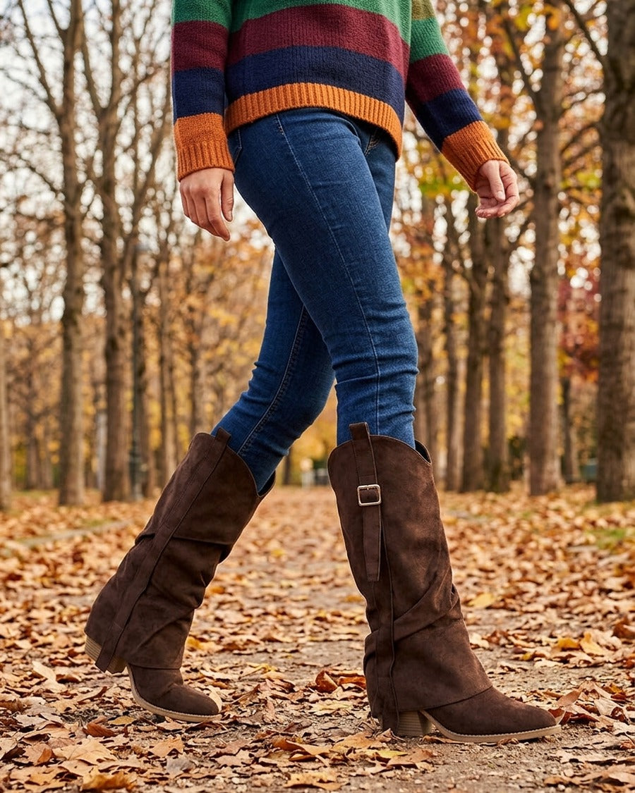 Bottes en suédine à revers - Marron