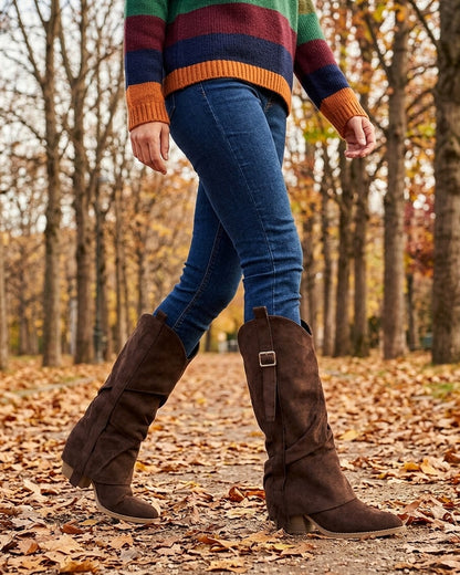 Bottes en suédine à revers - Marron