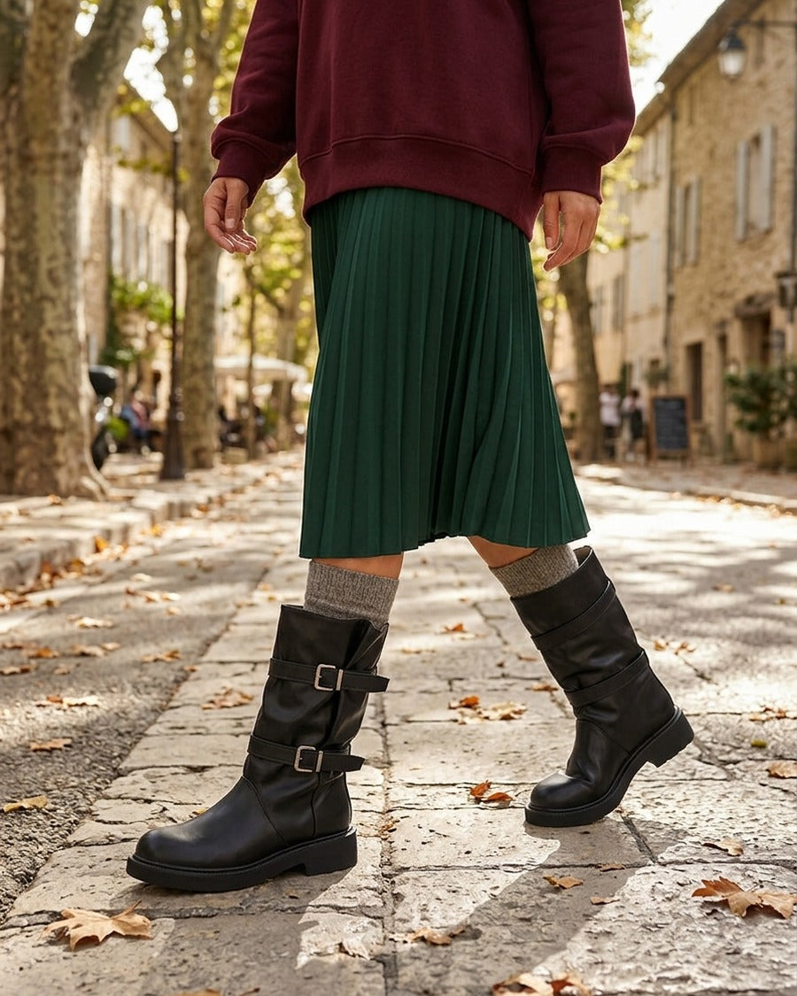 Bottines en simili à double sangles - Noir
