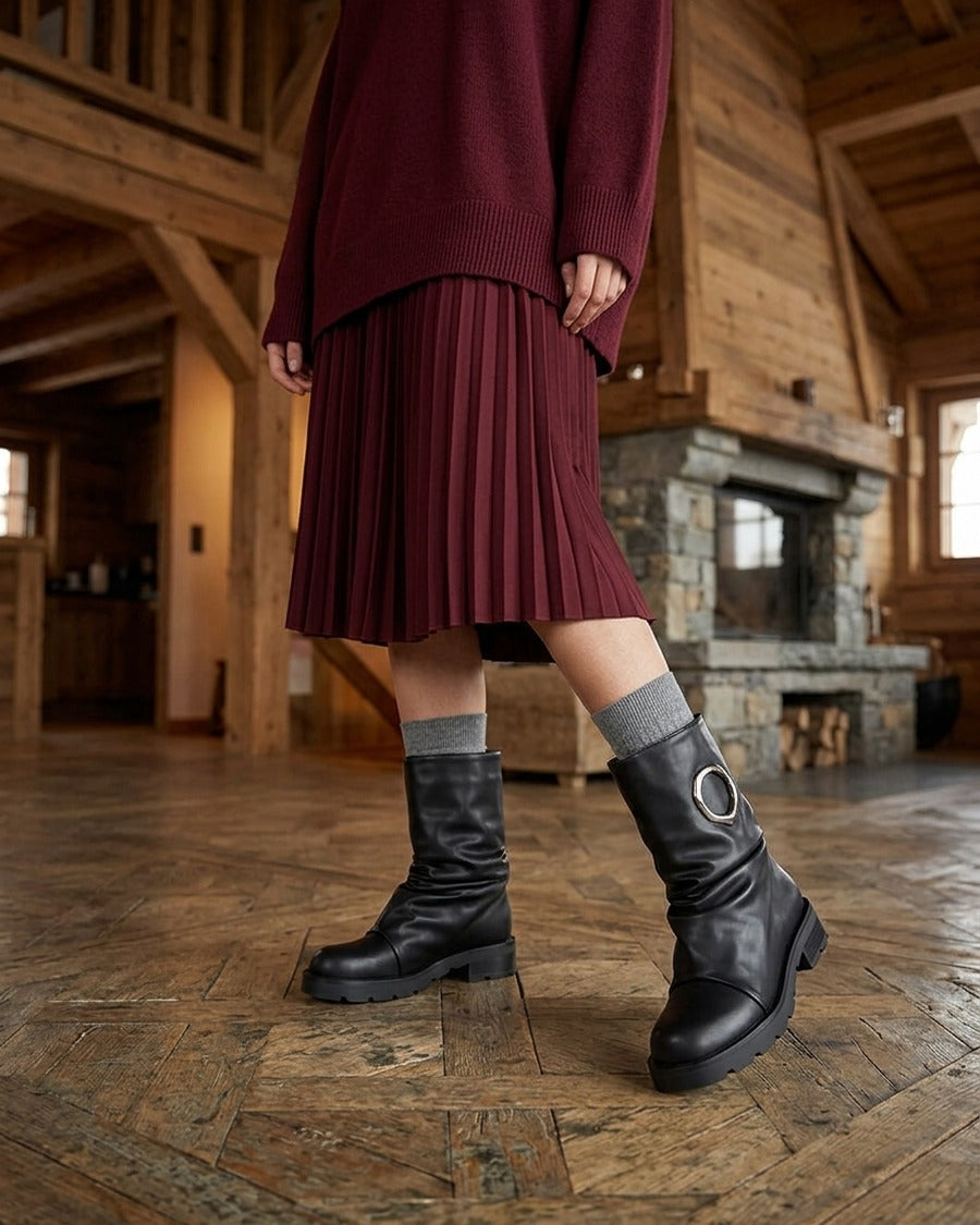 Bottines effet froissé à empiècement métal - Noir
