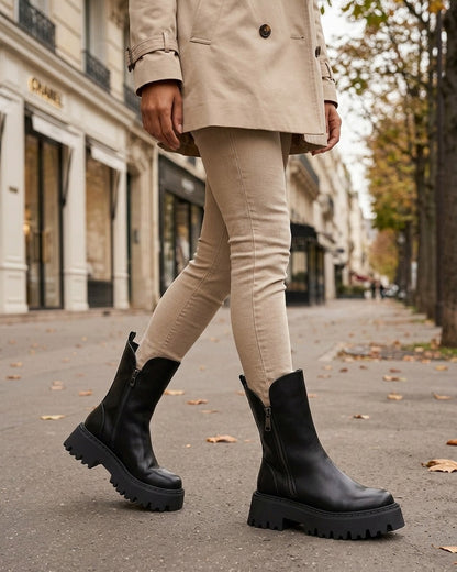 Bottines hautes à semelle crantée - Noir