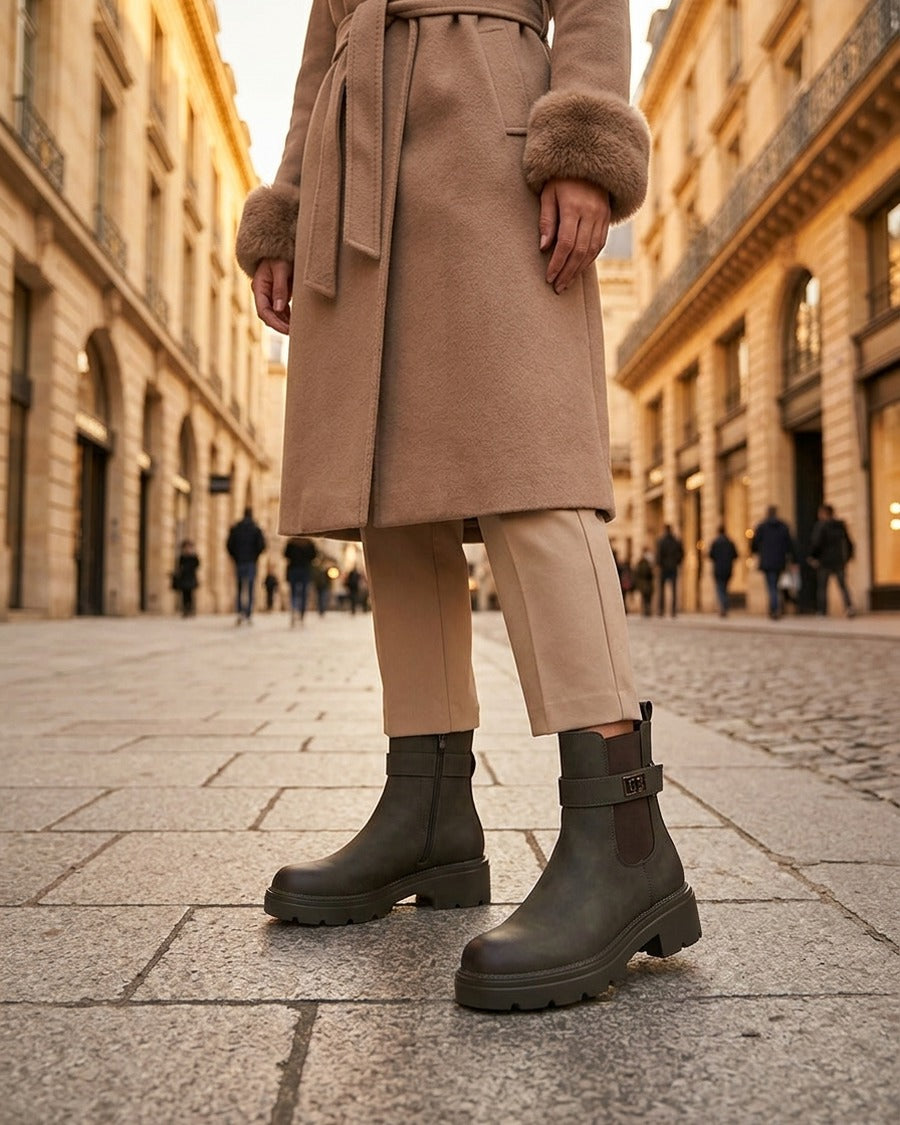 Bottines élastiquées à boucle décorative - Kaki