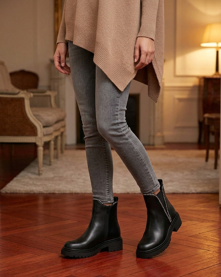 Bottines en simili à strass - Noir
