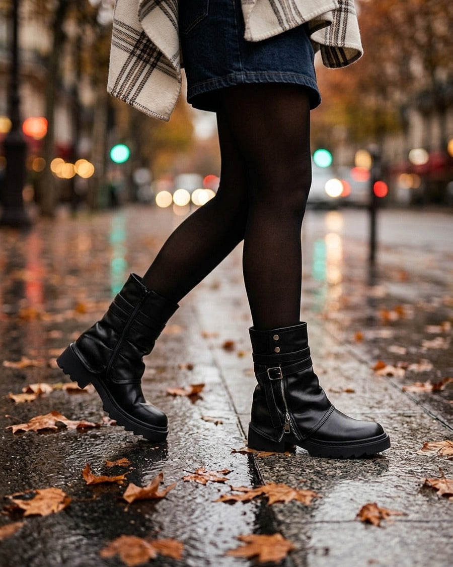 Bottines renversées effet froissé - Noir