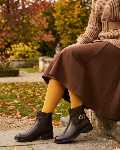 Bottines en simili à boucle métallique - Chocolat