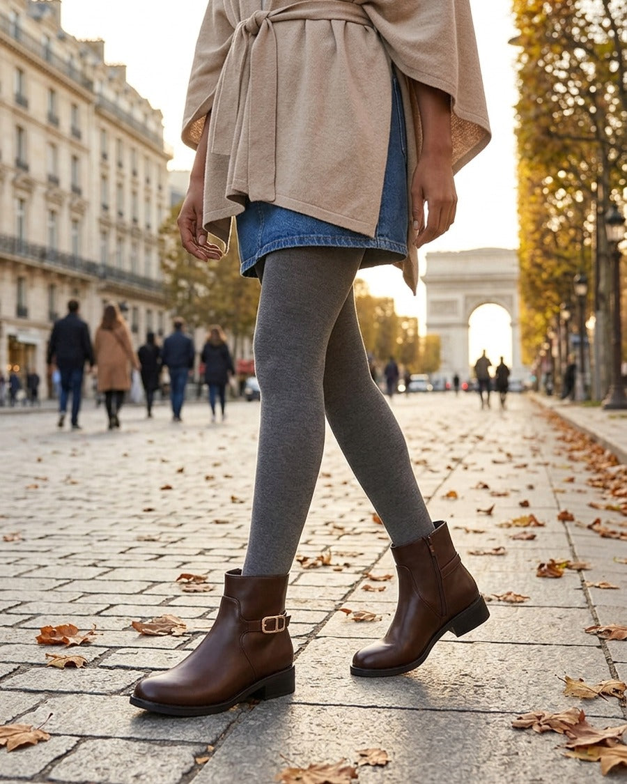 Bottines en simili à boucle métallique - Marron
