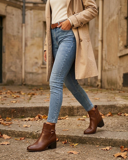 Bottines en simili à cheville élastiquée - Camel