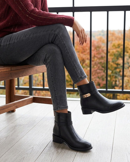 Bottines en simili à boucle décorative - Noir