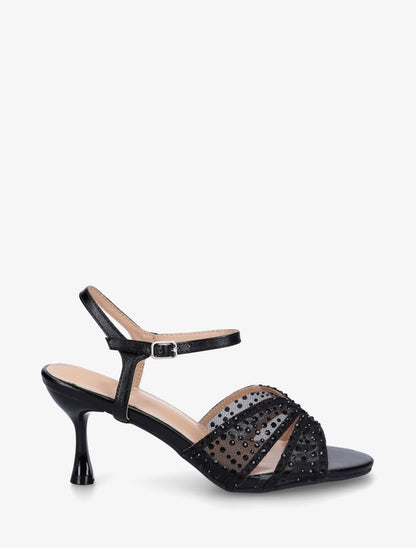 Sandales strassées et talon aiguille - Noir - 1