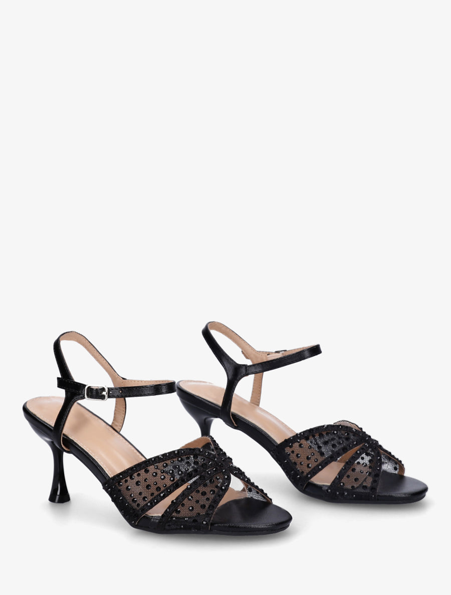Sandales strassées et talon aiguille - Noir - 4