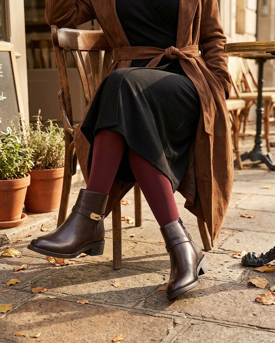 Bottines en simili à boucle décorative - Marron