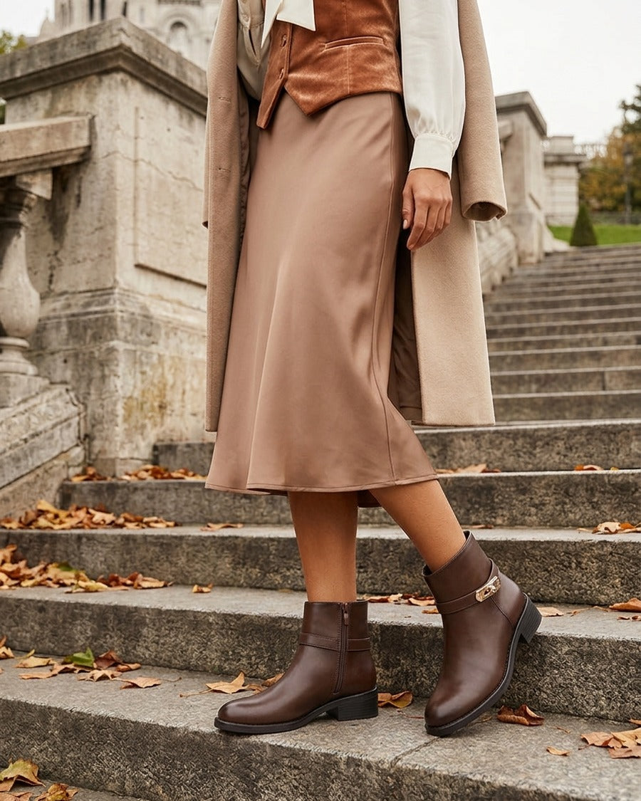 Bottines en simili à boucle décorative - Chocolat
