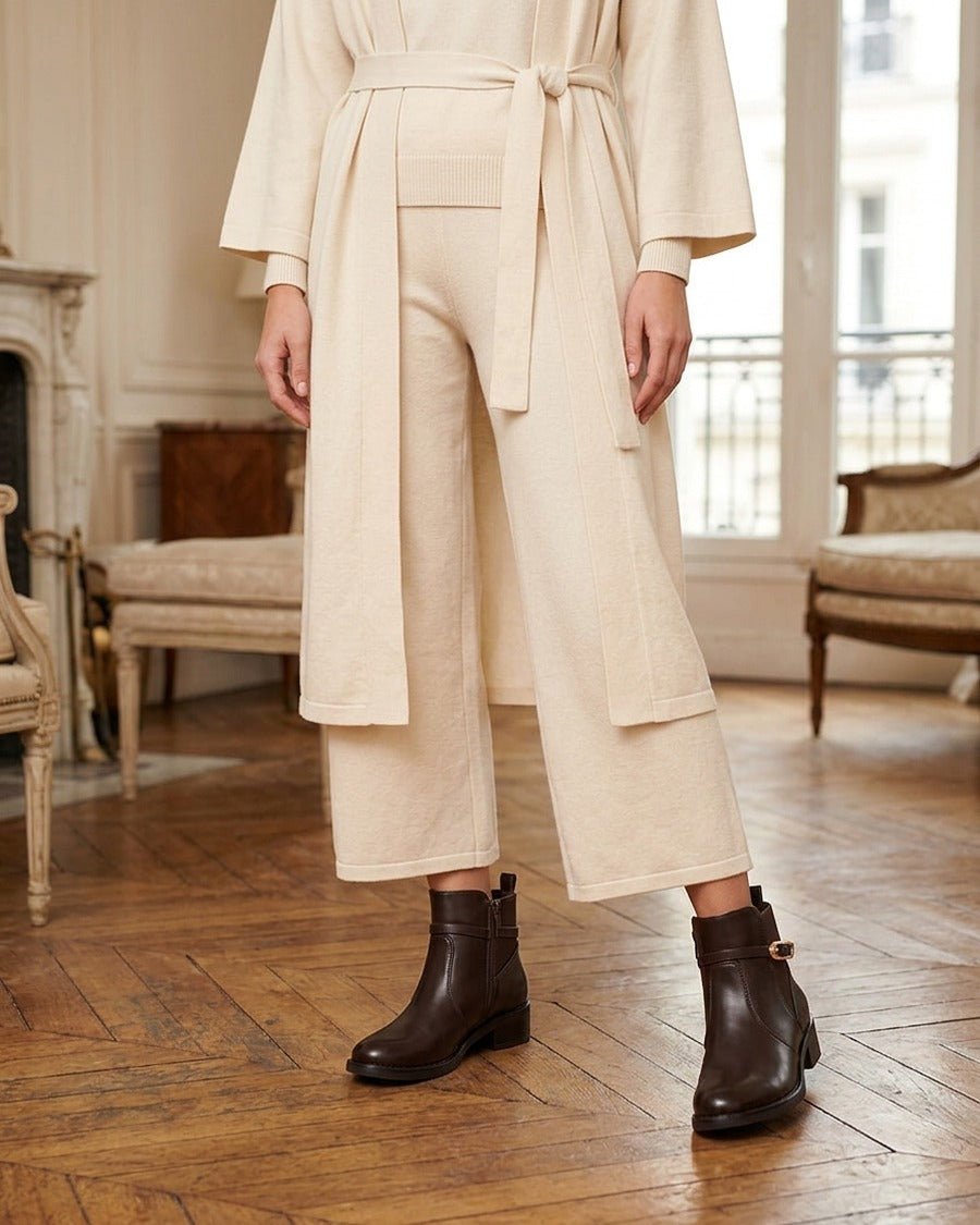 Bottines élastiquées en simili à boucle - Marron