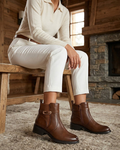 Bottines élastiquées en simili à boucle - Camel