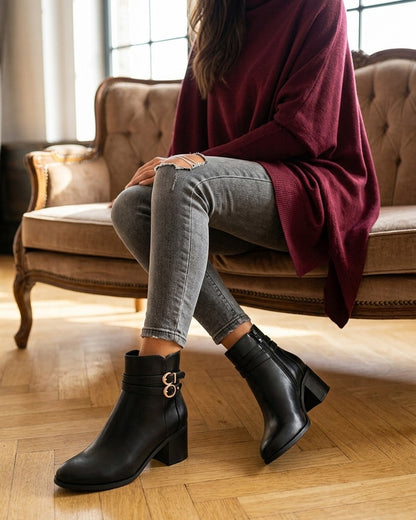 Bottines en simili à double boucles - Noir