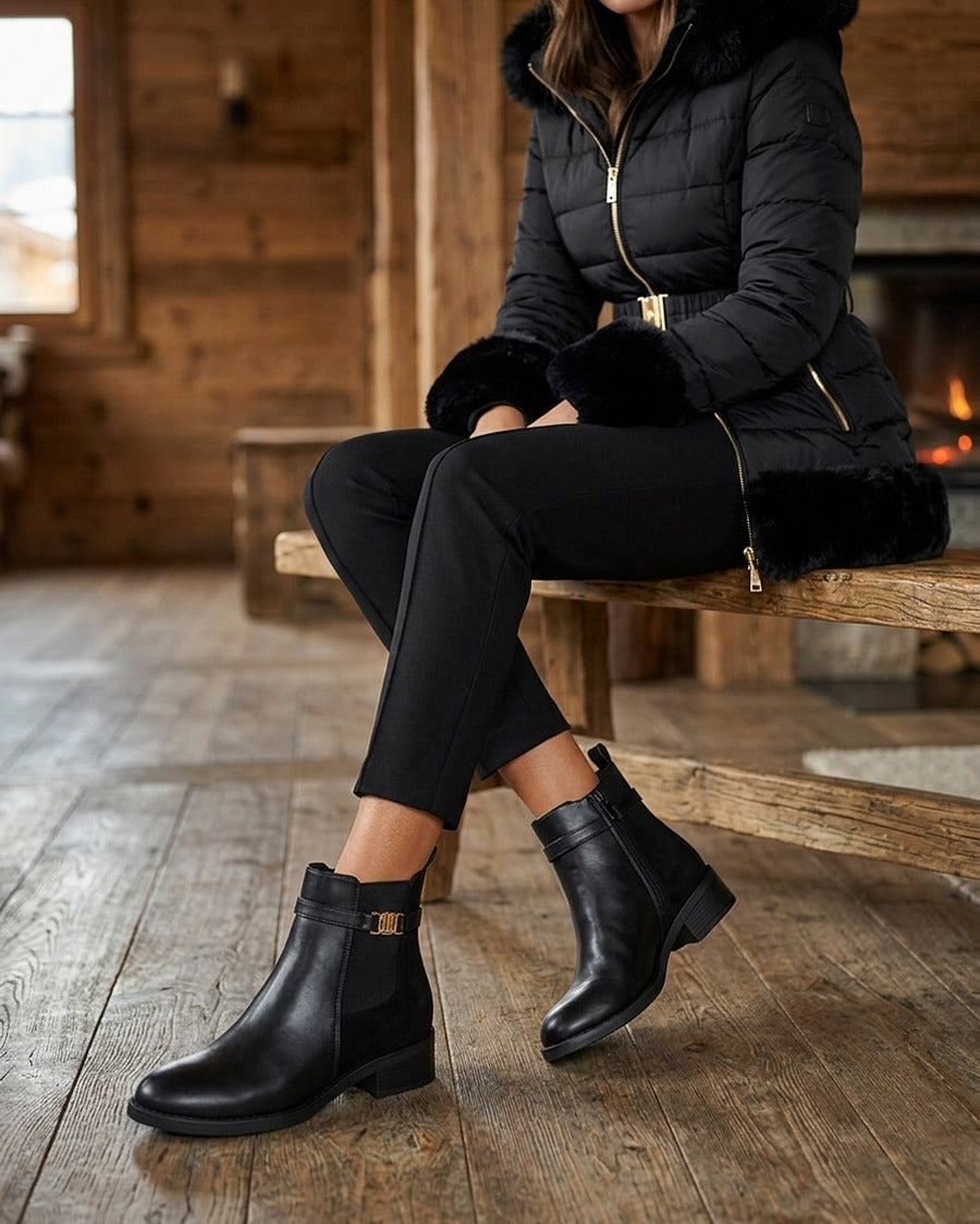Bottines bimatière à boucle - Noir