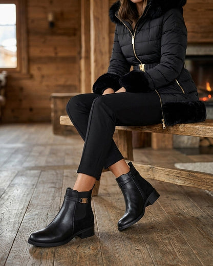 Bottines bimatière à boucle - Noir