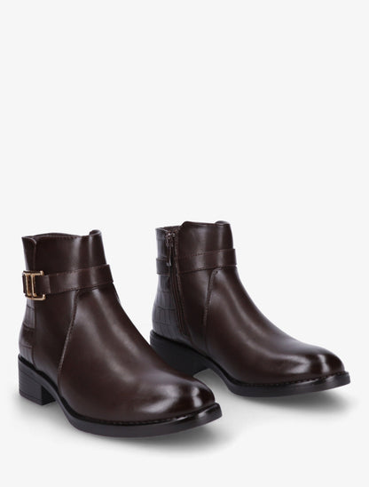 Bottines à contrefort effet croco et boucle décorative - Marron - 4