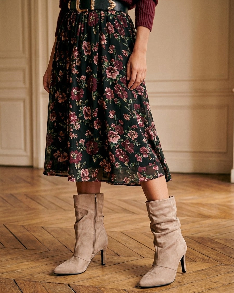 Bottines montantes en suédine effet froissé - Taupe