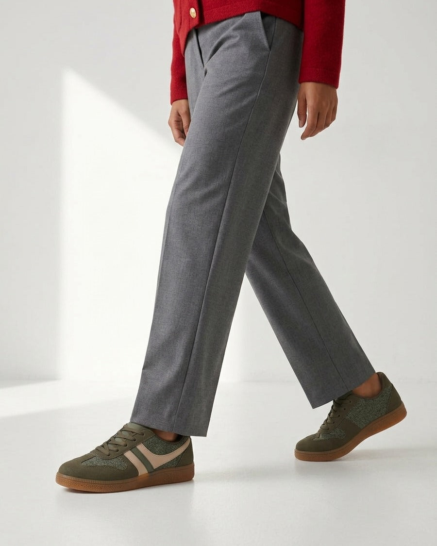 Sneakers à empiècement tissu effet tweed - Kaki