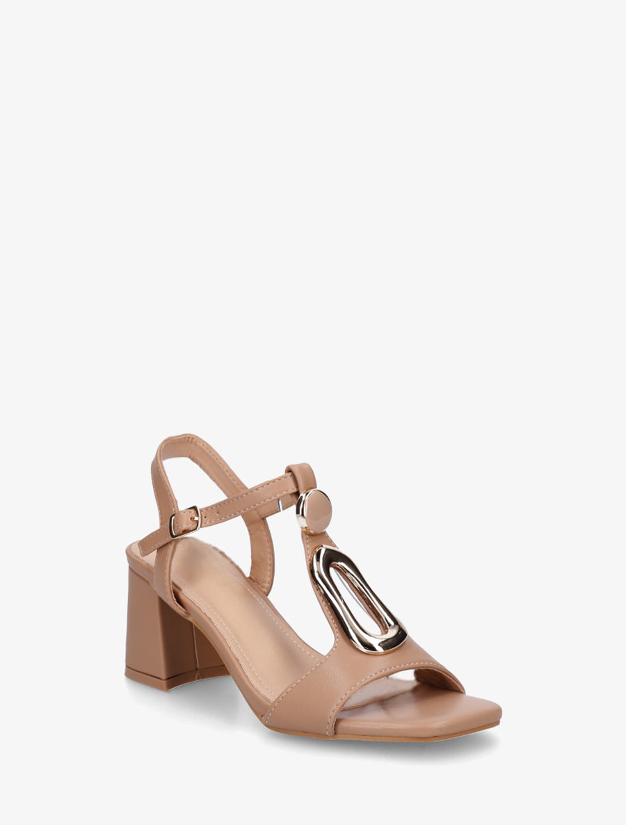 Sandales en simili à boucle fantaisie - Beige foncé - 2