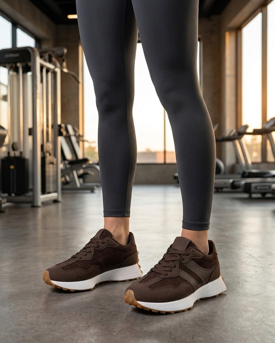 Baskets effet nubuck à bandes contrastantes - Marron