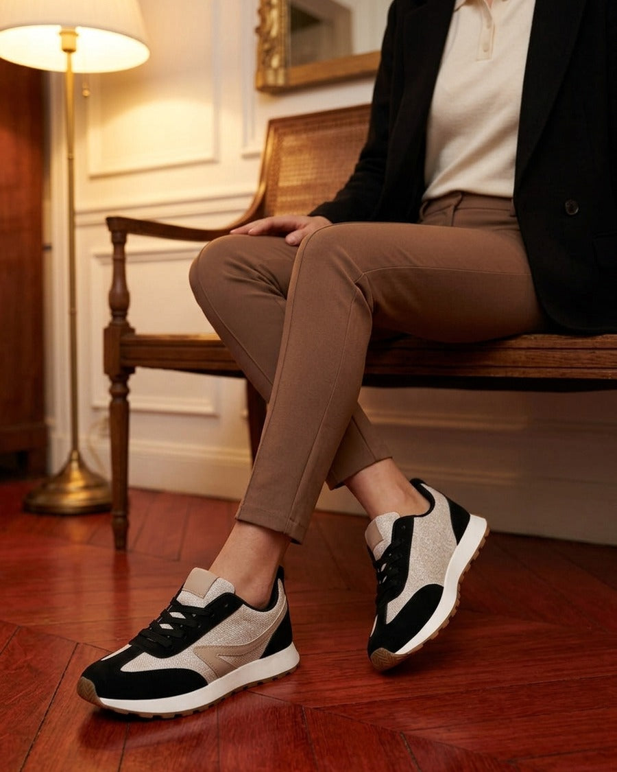 Sneakers à empiècement tissu et effet nubuck - Noir