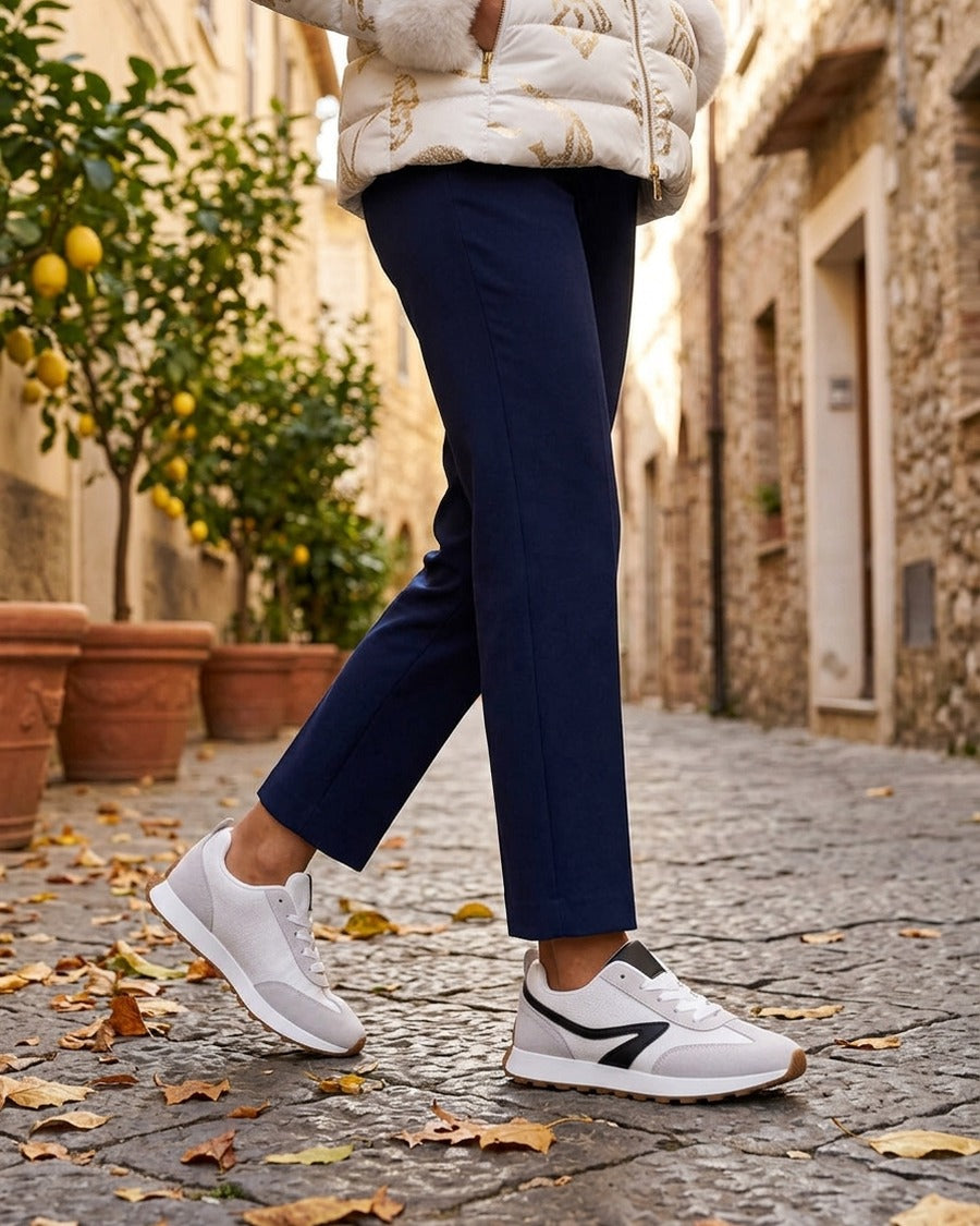 Sneakers à empiècement tissu et effet nubuck - Blanc