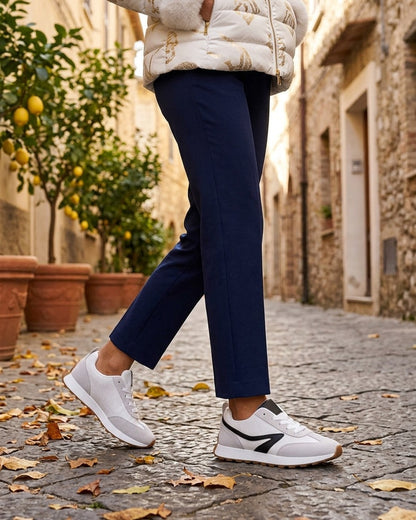 Sneakers à empiècement tissu et effet nubuck - Blanc
