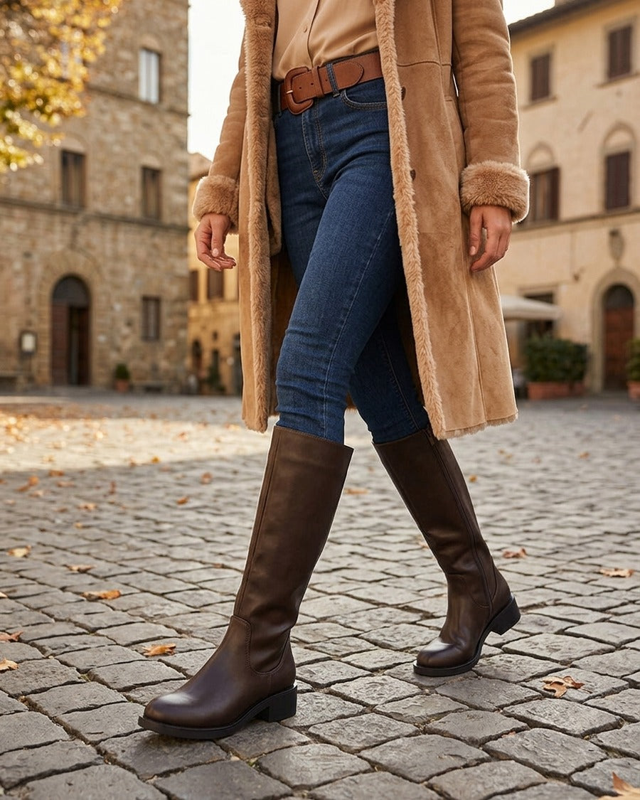 Bottes plates basiques en simili - Marron