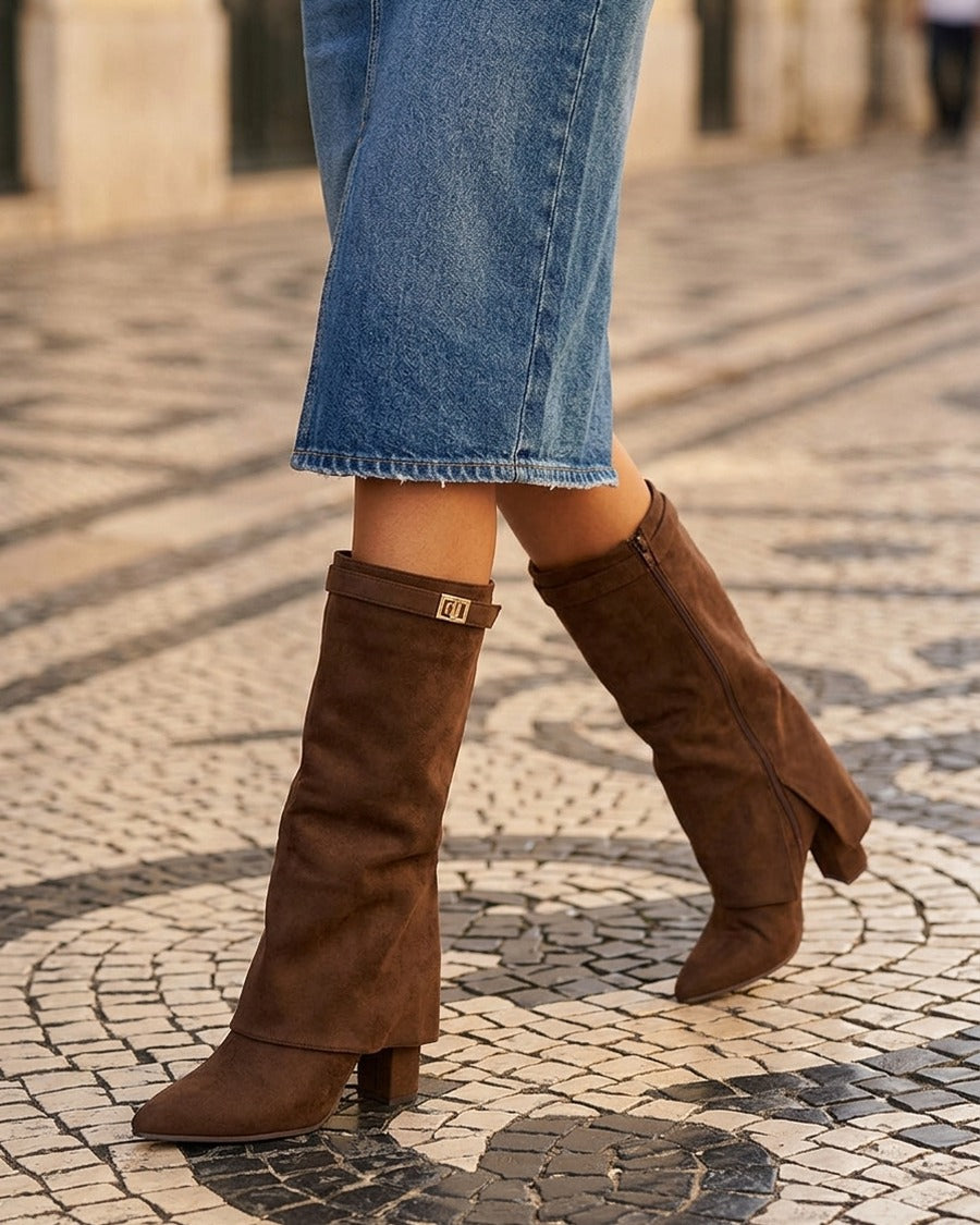 Bottes en suédine à revers - Marron clair