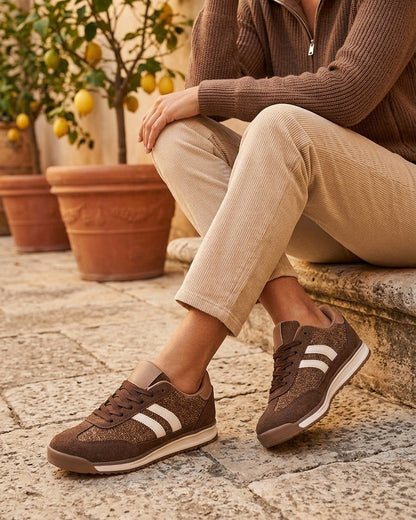 Sneakers en tissu effet tweed - Marron