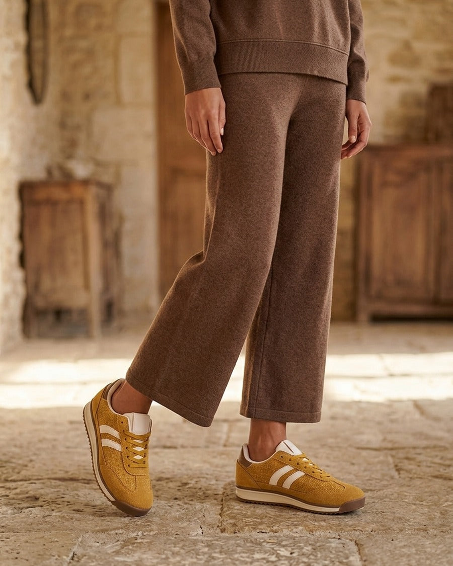 Sneakers en tissu effet tweed - Jaune moutarde