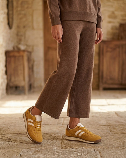 Sneakers en tissu effet tweed - Jaune moutarde