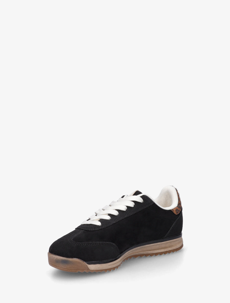 Baskets en suédine à contrefort imprimé léopard - Noir - 3