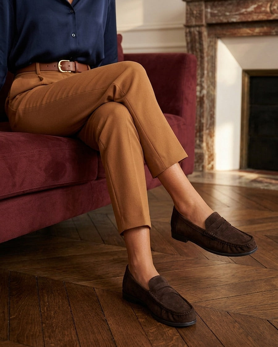 Mocassins en suédine effet froncé - Marron
