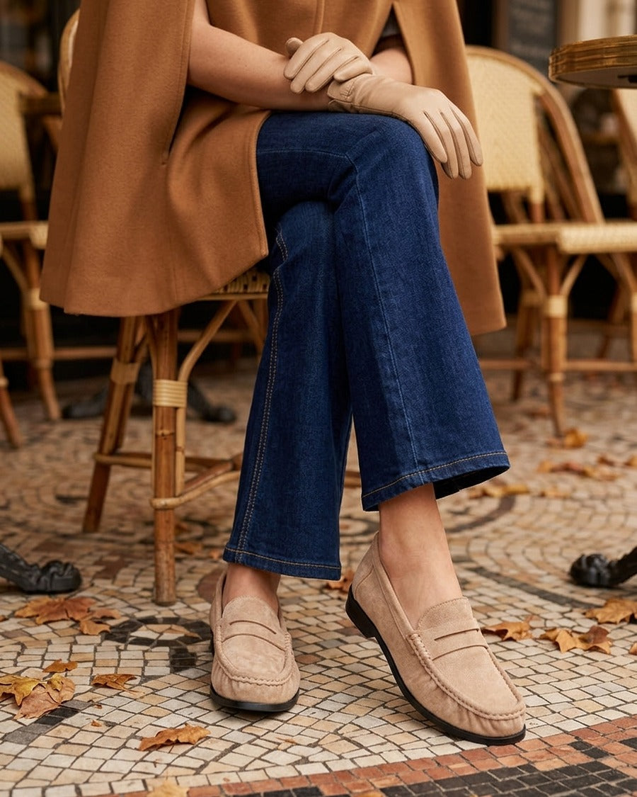Mocassins en suédine effet froncé - Taupe