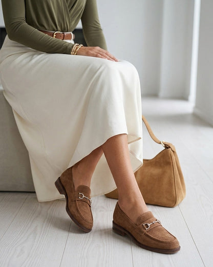 Mocassins en suédine à boucle métallique - Camel