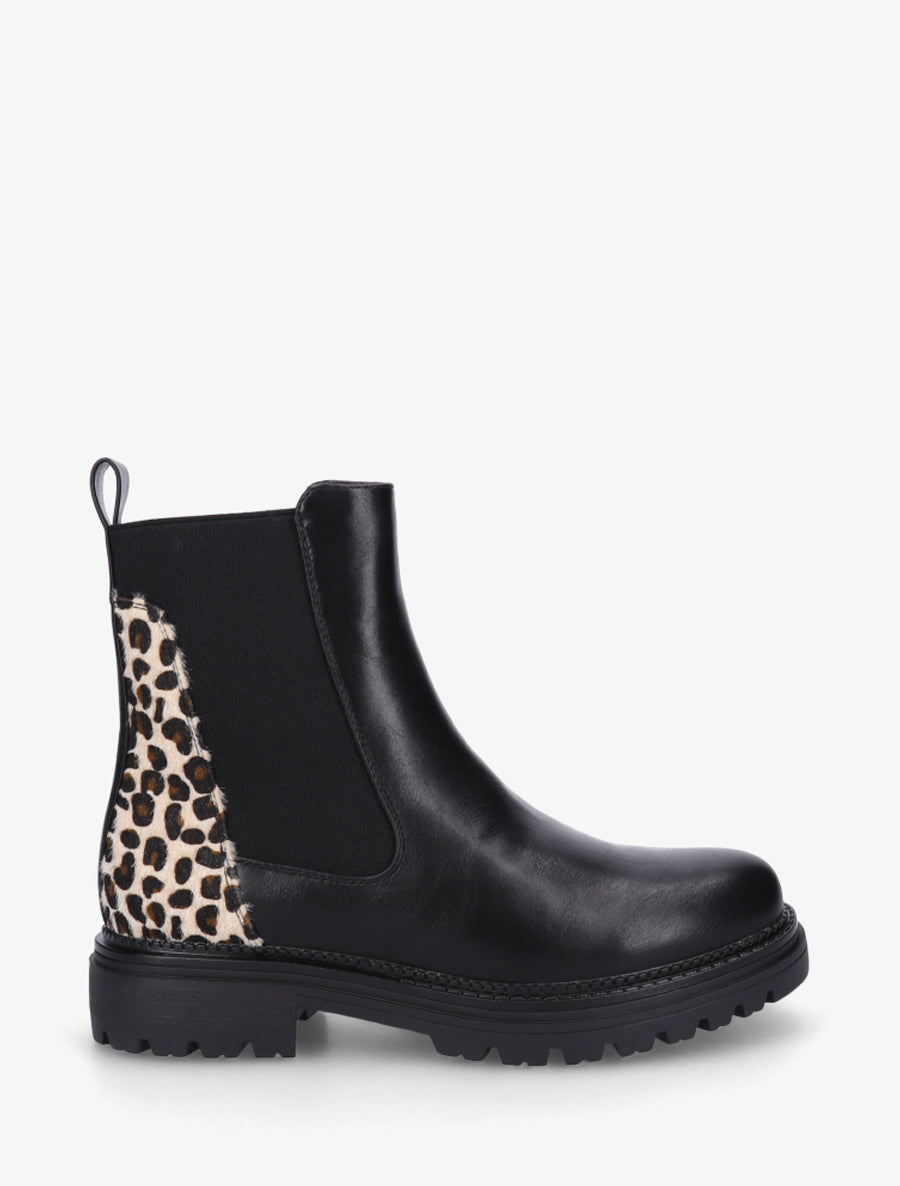 Bottines en simili à contrefort léopard - Noir - 1