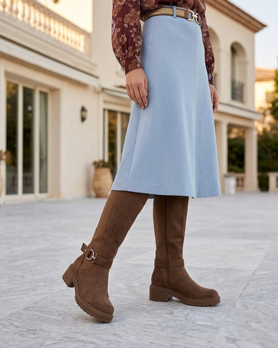 Bottes classiques élastiquées en suédine - Marron