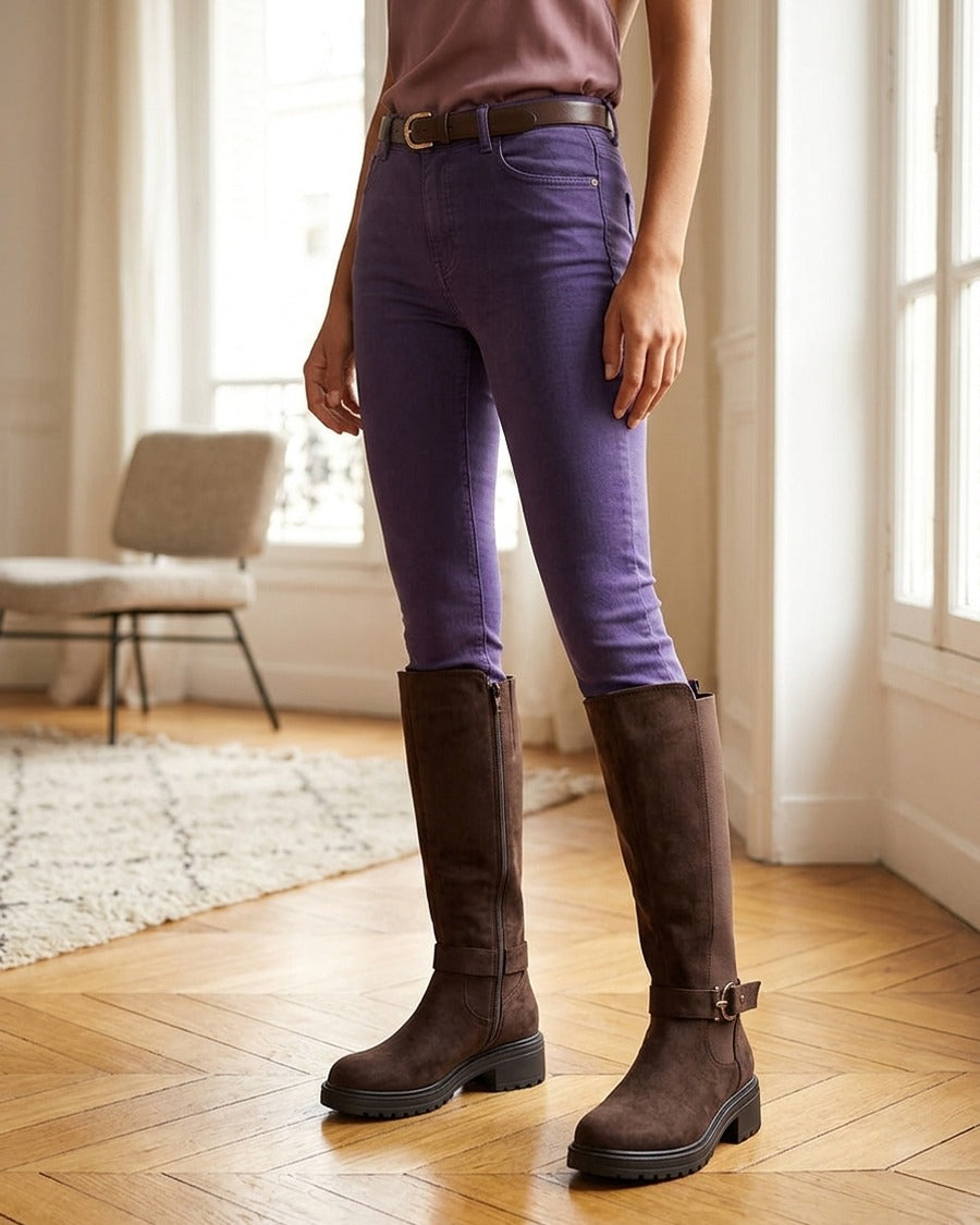 Bottes classiques élastiquées en suédine - Chocolat