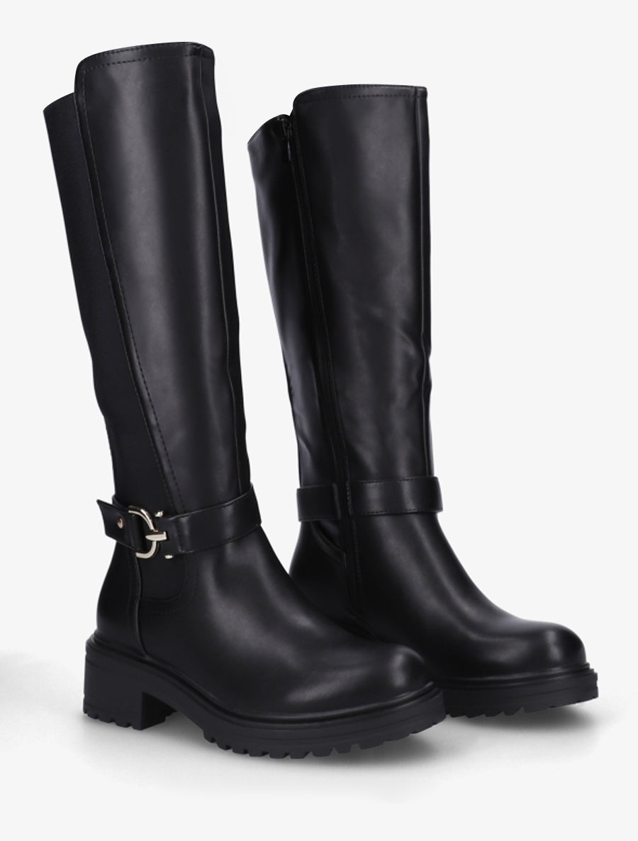 Bottes classiques élastiquées en simili - Noir - 4
