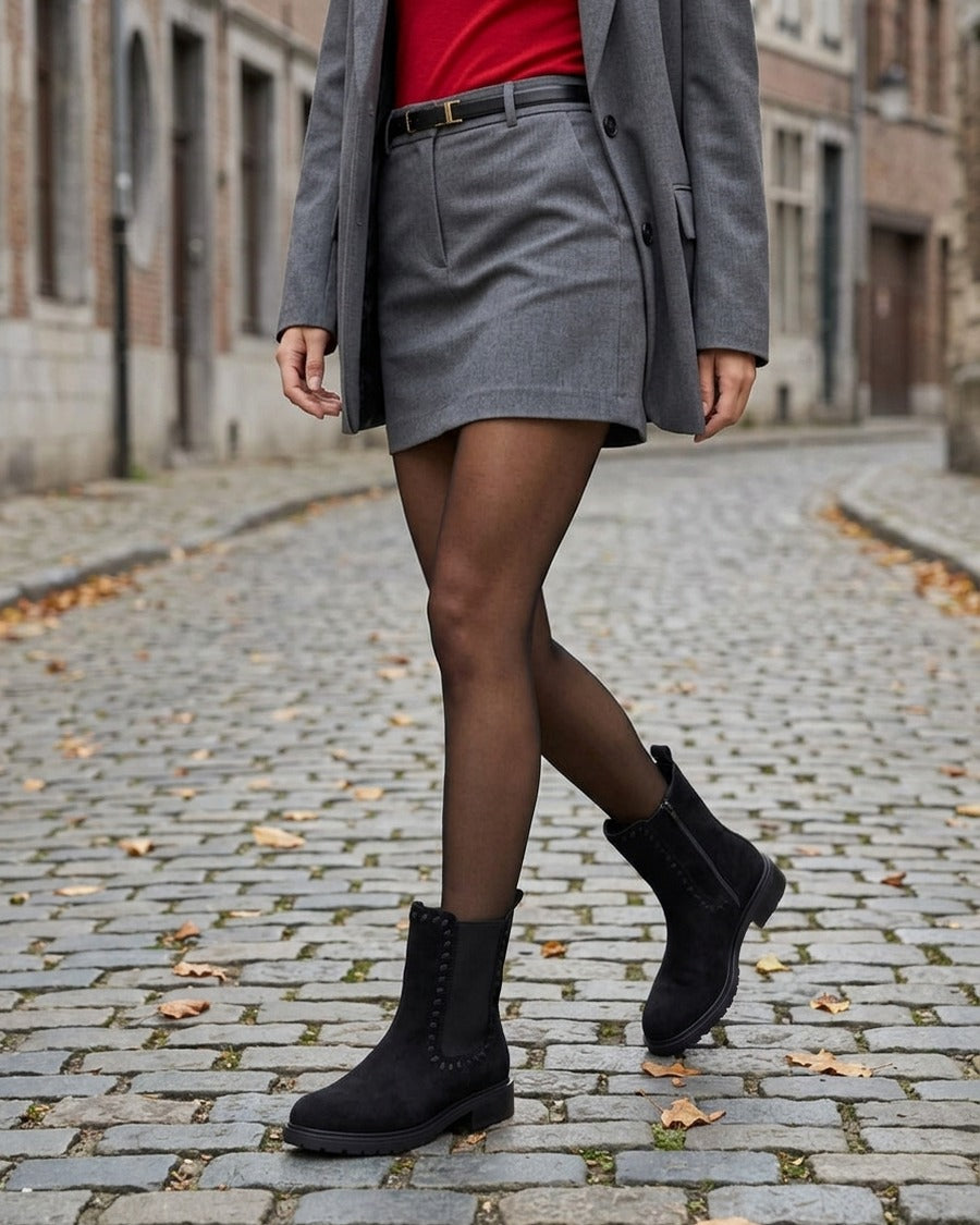 Bottines élastiquées en suédine - Noir