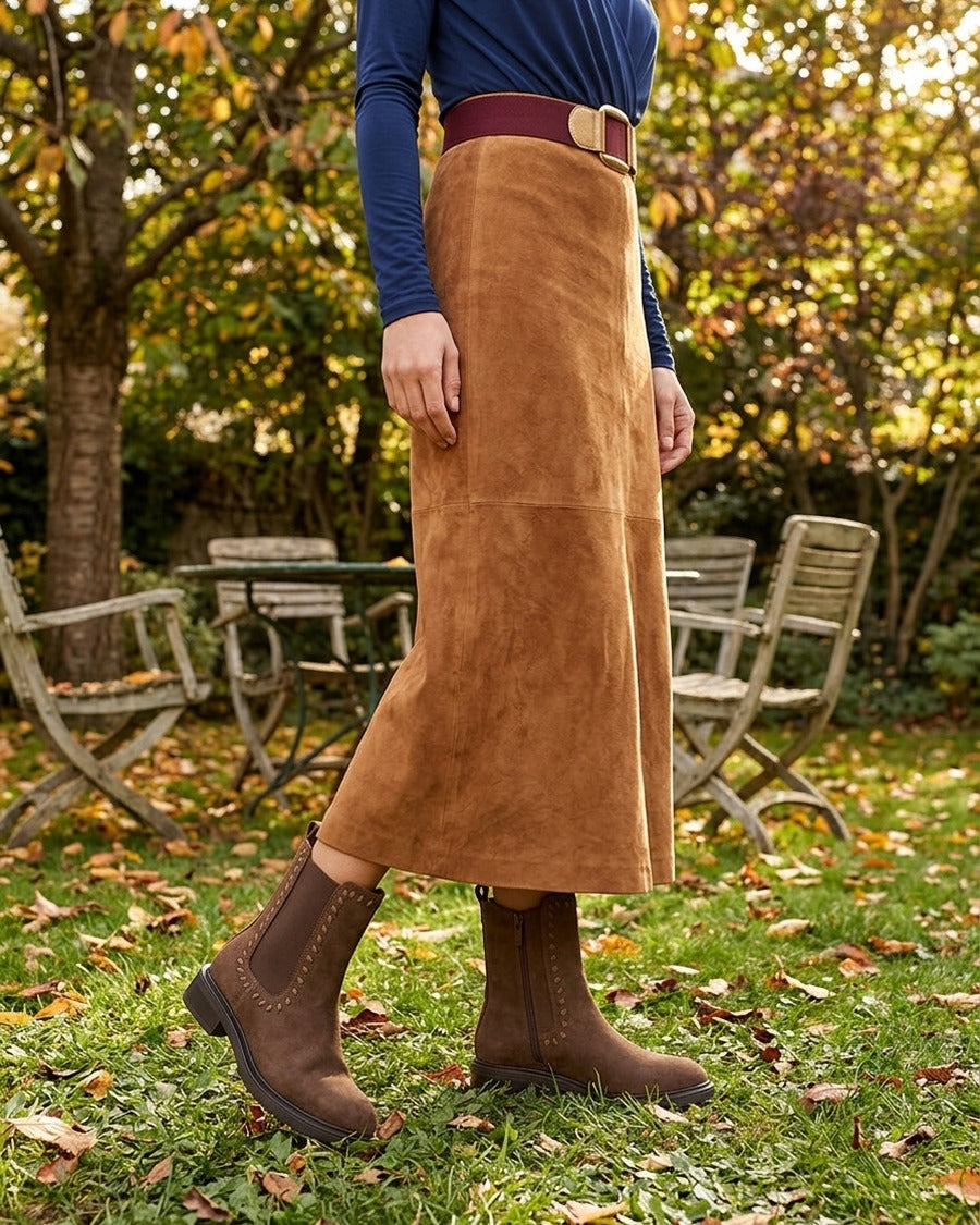 Bottines élastiquées en suédine - Marron