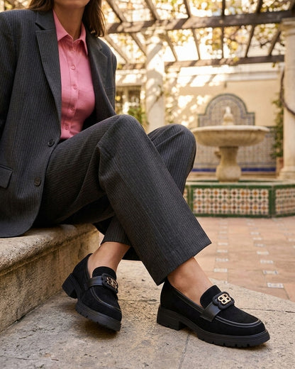 Mocassins en suédine à boucle décorative - Noir