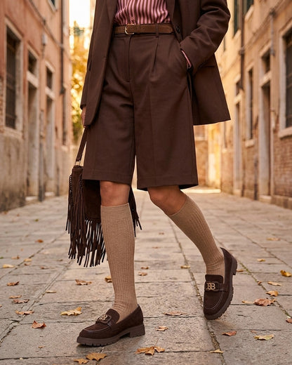 Mocassins en suédine à boucle décorative - Marron