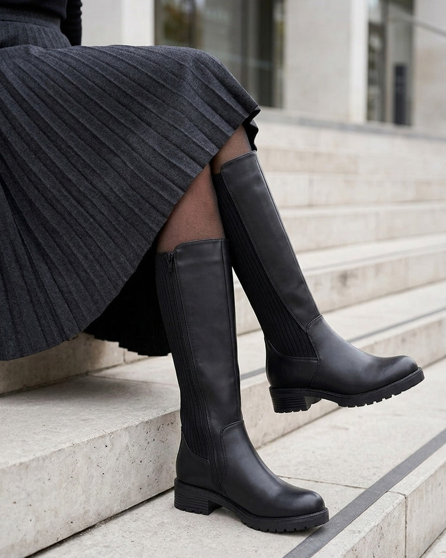 Bottes élastiquées en tissu côtelé - Noir